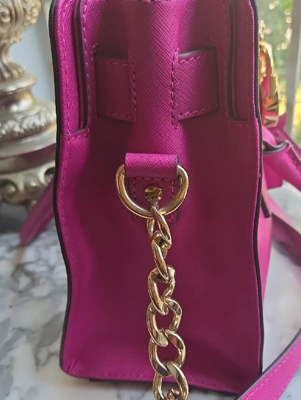 Michael Kors Hot Pink/ Purple Saffiano Leather Satchel with Gold Hardware